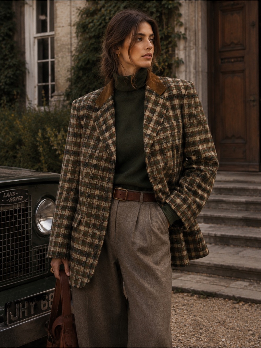 Vintage Sarah Chapman Plaid Wool Blazer Brown Collar XL British Heritage